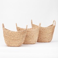 Panier rond de rangement en jacinthe d'eau tressé à la main, écologique et naturel