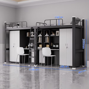 Современная кровать из кованого железа со столом, стальная композитная двухъярусная кровать для квартир, общежитий и школы для городского проживания и обучения - Product Image 1