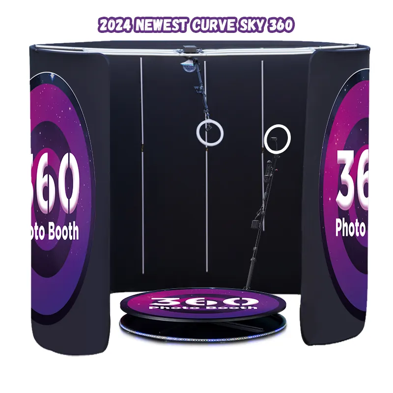 2024 terbaru C Curve Overhead 360 Photo Booth penutup Backdrop all-in-one kamera Video Top Spinner Photo Booth 360 Sky