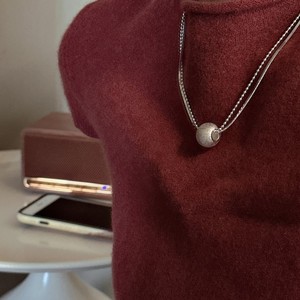 Collares con Colgante de Plata de Ley S925, Estilo Coreano, Estilo INS, Bola Pequeña Cepillada, Doble Hoja, para Otoño e Invierno - Product Image 5