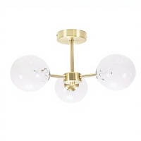 Plafonnier LED moderne élégant en fer semi-encastré avec 3 globes en verre transparent, lumière blanche chaude 3500K, AC, CRI élevé 80, pour salon