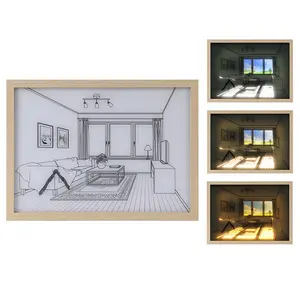 Modern art prints three colors LED light painting with wooden frame desk decoration business gifts