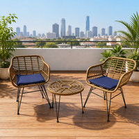 Ensemble bistrot de patio 3 pièces en rotin avec 2 fauteuils rembourrés, mobilier d'extérieur en osier pour balcon