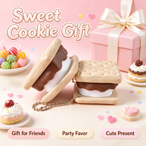 FUSEJOY Nouveauté très demandée : Jouet imprimé en 3D en forme de biscuit au chocolat, outil de décompression à bouton-poussoir, porte-clés - Product Image 3