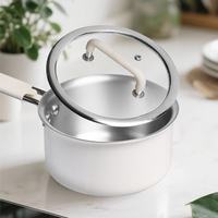 Casserole en titane sans revêtement, petite marmite pour aliments pour bébés, casserole à sauce à poignée unique avec couvercle en verre pour la cuisine domestique