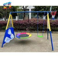 Ensemble de balançoire pour enfants en métal tout temps 3 en 1 avec jeu de basket-ball et de cible, système de jeu intérieur/extérieur M01A076