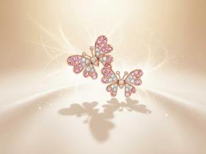 จี้ผีเสื้อคู่เรืองแสงสีโรสโกลด์18K ประดับเพชรและไพลินสีชมพู - Product Image 4