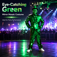Traje de espejo facetado de dos piezas con sombrero y máscara para actuaciones en escenario, discoteca, fiestas, espectáculos, guantes y accesorios.