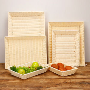 Rattan Fruit <b>Basket</b> Rectangle <b>Stackable</b> Display <b>Basket</b> For Kitchen Storage - Product Image 3