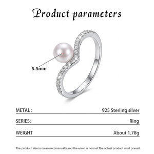 Bague en cuivre avec perle d'eau douce et pavé de zircone cubique en forme de vague, bijou élégant pour femme, cadeau de mariage ou de fiançailles - Product Image 6