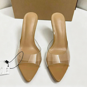 Sandales à talons transparents nude tendance pour femmes, à bout pointu, en PVC, mules sexy à talon aiguille, élégantes chaussures d'été pour <span class=keywords><strong>femme</strong></span> - Product Image 2