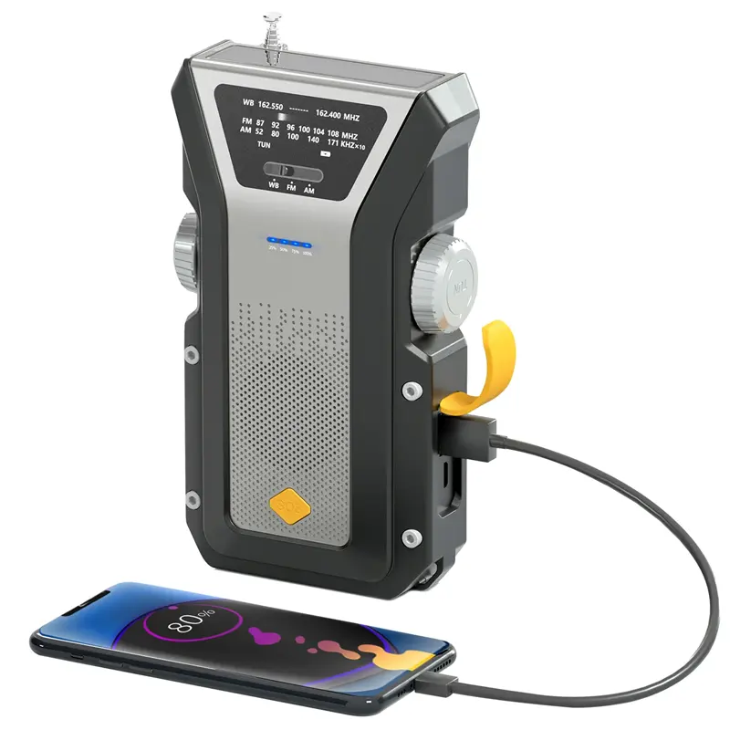 OEM AM/FM NOAA Portable météo d'urgence Radio à main avec lampe de poche LED pour urgence 4000mAh chargeur de téléphone Portable