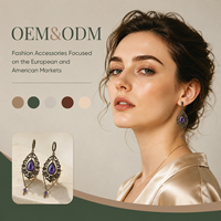 Boucles d'oreilles pendantes en laiton plaqué or, style vintage, filigrane, améthyste, avec pompon, OEM/ODM, vente en gros, bijoux rétro personnalisés