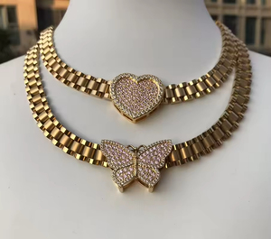 Collar con Colgante de Corazón con Diamantes CZ y Cadena Nugget Rollie de Acero Inoxidable con Nombre Personalizado, Joyería de Moda para Mujer, Regalo - Product Image 1