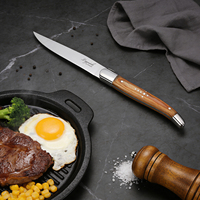 Ensemble de couteaux à steak Laguiole en acier inoxydable à lame dentelée avec manche en bois d'olivier, boîte cadeau noire de 6 pièces avec logo personnalisé