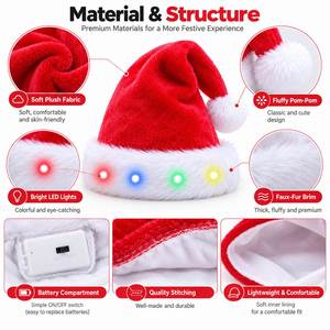 Chapeau de Noël LED avec logo personnalisé, chapeau de Père Noël lumineux en peluche, chapeau de fête lumineux à piles, vente en gros, cadeau - Product Image 4