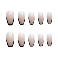 PD-163 Faux ongles à presser noirs, méthode U, courts, forme ballerine, French fin, transparent effet glace, Joker, 24 pièces, pré-conçus, prêts à poser