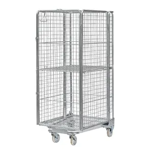 34 '* 40' * 60'Double Logistics Handling Steel Roller Container Dobrável Folding Wire Mesh Trolley Rolling Container ao melhor preço