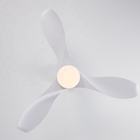 Ventilateur de plafond blanc pur à 3 pales courbes avec lumière LED centrale, moteur DC réversible, 6 vitesses, télécommande pour la décoration intérieure domestique