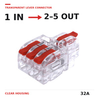 Connecteur de fil à levier transparent, 1 entrée vers 2 à 5 sorties, bornier de raccordement compact 32A