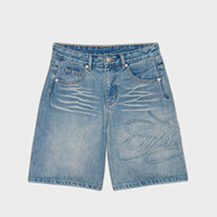 Shorts en jean vintage pour homme avec imprimé lettres, coupe ample décontractée, style streetwear européen et américain, longueur mi-cuisse, pour l'été