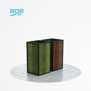 Bote de Basura de Metal y Madera BDB, Cubo para Exteriores con Marco Negro - Product Image 1