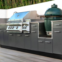 Meubles de cuisine extérieurs modernes VERMONHOUZZ en acier inoxydable noir, étanches, modulaires, pour îlot BBQ de jardin avec évier