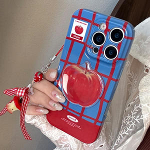 Funda protectora de teléfono a prueba de golpes a cuadros con contraste azul y rojo para <span class=keywords><strong>iPhone</strong></span> 16 15 14 13 Pro con cordón portátil con correa corta - Product Image 6