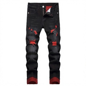 Version américaine, automne-hiver, polyvalent, nouveau modèle tendance, coupe slim, jeans déchirés non extensibles pour hommes, streetwear léger, pantalon en denim décontracté - Product Image 2
