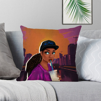 Housse de coussin personnalisée en polyester/lin imprimée numériquement en 3D avec fermeture éclair, style moderne fille africaine