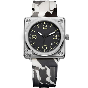 <span class=keywords><strong>Orologio</strong></span> da Uomo di Lusso Personalizzato con Cassa Quadrata in Acciaio Inox e Cinturino in Pelle, Movimento al Quarzo, Quadrante in Vetro e Display a Lancette - Product Image 2