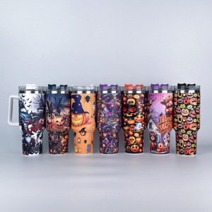 <b>Halloween</b> 40 oz Stainless Steel <b>Cup</b> Insulated Travel Water Tumblers Blanks Sublimation Leopard 40oz Tumbler With Handle - Product Image 2