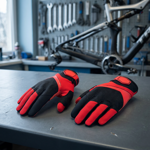 Sporty <b>Red</b> Black <b>Bike</b> Wear Gloves Wrist Length Breathable Polyester For Cycling Spring Summer - Product Image 6