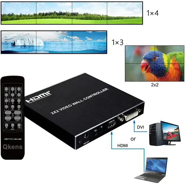 Layar video dinding layar video dinding 2x2 HDMI pengendali dinding Video HD 1080P 1X2 1X4 1X3 3x1 4X1 prosesor jahitan Multi layar