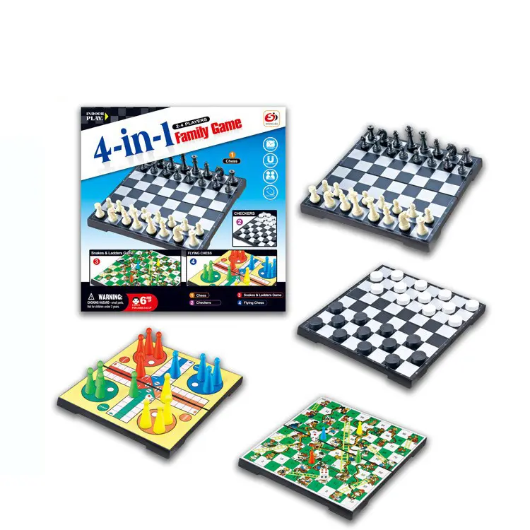 Penjualan laris SET permainan catur MINI 4 IN 1 magnetis 4 IN 1 catur, ular dan tangga, catur, catur