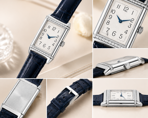 Reverso Designer Flip <b>Watch</b> Blue Leather Strap 904L Stainless Steel Sapphire Crystal Suitable For Women - Product Image 5