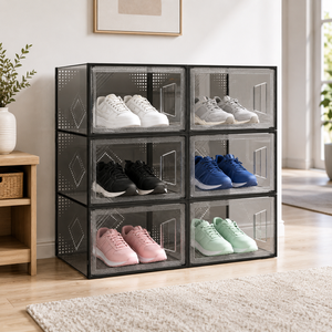 Kotak Sepatu <span class=keywords><strong>PVC</strong></span> Transparan yang Dapat Ditumpuk, Organizer dengan Rangka PP, Kotak Penyimpanan untuk Lemari, Pintu Masuk, dan Display Lemari Sepatu - Product Image 1