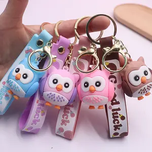 Custom pvc rubber keychain 3d cartoon animal owl shape fashion bag pendant keychains for advertising events promotional gifts
