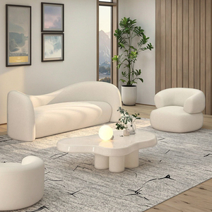 Divano in Stile Nordico Crema per Piccoli <span class=keywords><strong>Soggiorni</strong></span>, Lusso Leggero, Curvo, per Salone di Bellezza, Irregolare, Trendy, in Tessuto Wabi-Sabi, Componibile - Product Image 1