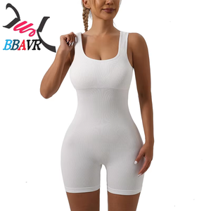 NEW Custom One Piece Yoga <b>Jumpsuit</b> Seamless Bodycon for Women Workout Ribbed Shorts Rompers Sleeveless Activewear <b>Jumpsuit</b> - Product Image 1