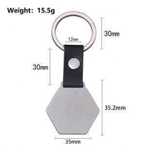 Genuine Blank Hexagon Stainless Steel Leather <b>Custom</b> Laser Engraved <b>Keychain</b> - Product Image 2
