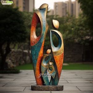 Statue de famille aimante en bronze abstrait grandeur nature, sur mesure, pour jardin extérieur, art commémoratif, décoration - Product Image 3