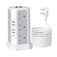Regleta de Enchufes Vertical Estándar del Reino Unido con Interruptores Individuales, 3250W de Alta Potencia, Material Ignífugo, Multifunción, 110V