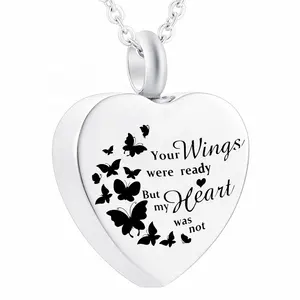 Cremation Jewelry for Ashes Personalized Butterfly Heart Urn Necklace with Filler Kit,Your Wings were Ready but My Heart was Not