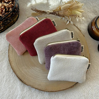 Dompet Koin Resleting Korduroi Vertikal Tas Kosmetik Mini Portabel Kantong Kecil Tempat Penyimpanan Perjalanan
