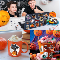 Personalizado de alta calidad impermeable Halloween Feliz Festival decoración brillante fantasma murciélago diablo vinilo troquelado pegatinas etiquetas