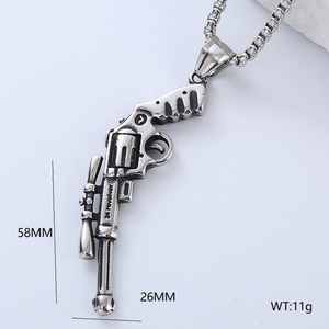 316L Stainless Steel Jewelry for Men Vintage Necklace Customizable Silver Pistol Charm Pendant Jewelry With Square Pearl <b>Chain</b> - Product Image 4