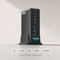 Pengisi Daya GaN 380W 8-Port, Hub Pengisian Cepat, Layar LED 5C3A, 2xPD100W Super Cepat, untuk Laptop iPhone Samsung, UL62368 CE