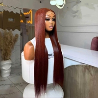 Perruque de Cheveux Humains Vierges avec Dentelle Transparente 4x4, Longue et Lisse, Couleur Bourgogne, Densité 200, Onde Naturelle