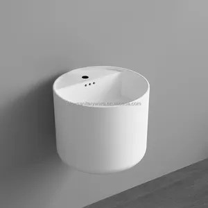BTO Modern Style Round Bowl Ceramic Bathroom Sink 1 Piece Euro-wall Hung Hand Wash Basin